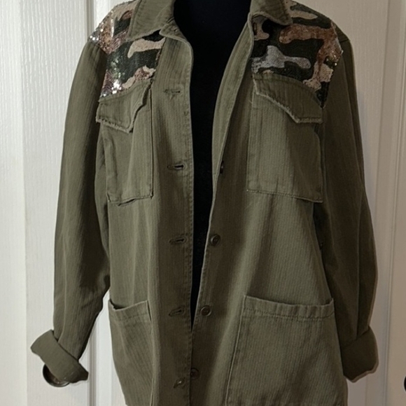 one 5 one Green Sequin Utility Jacket - Picture 2 of 2